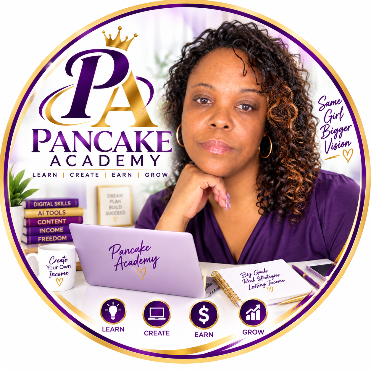 Pancake Academy logo — Learn, Create, Earn, Grow